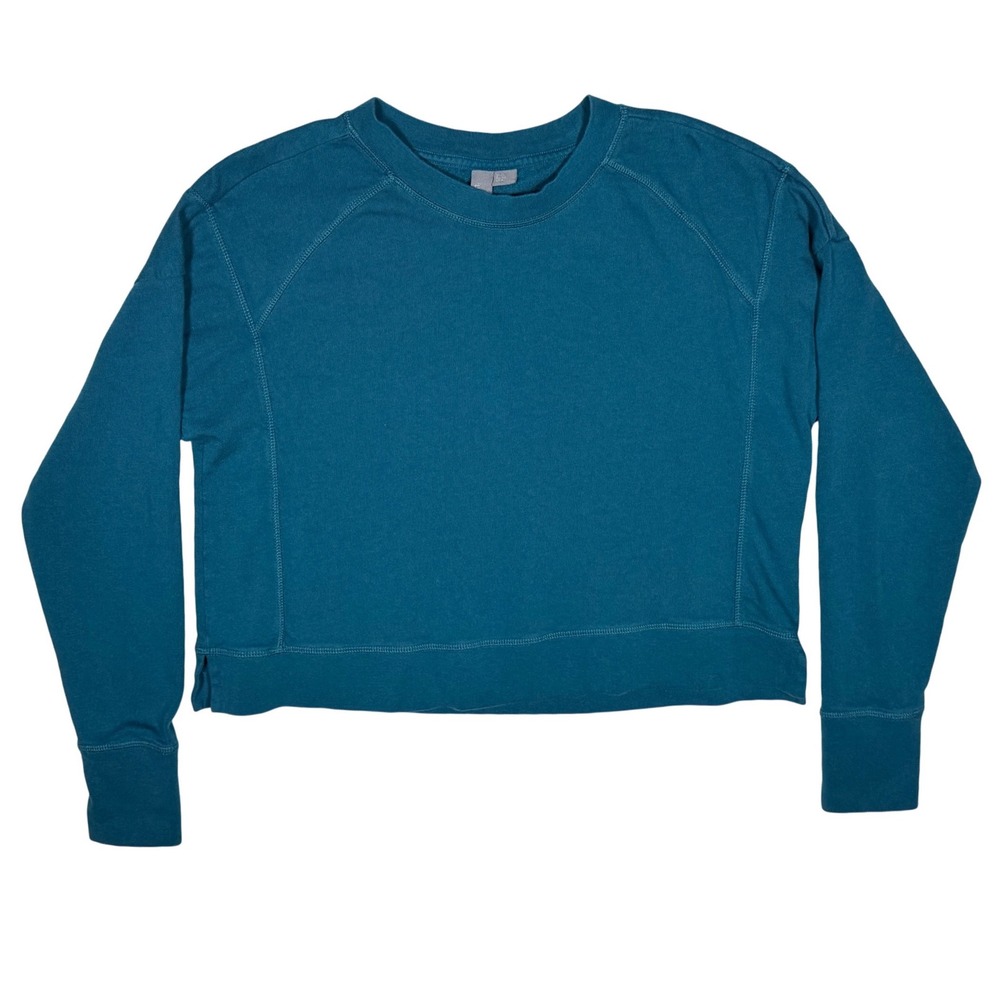 Sweaty Betty Women's Teal Blue Cropped Crewneck Sweatshirt Thumbhole Pullover, 8